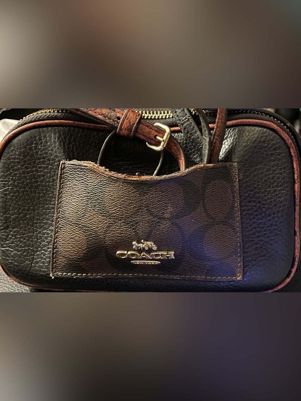 Coach Dark Brown Pebbled Leather Crossbody with Signature Patch